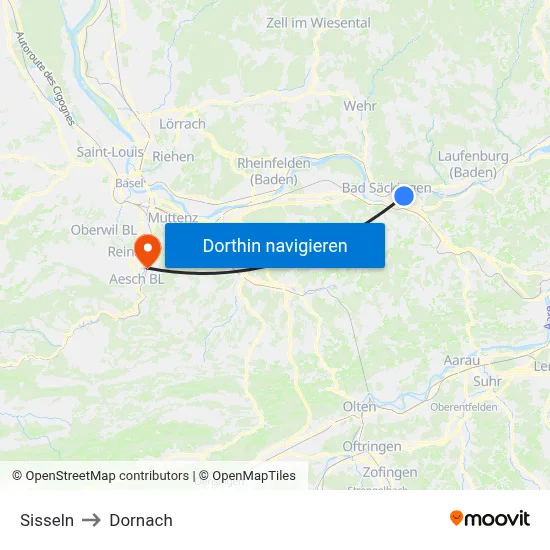 Sisseln to Dornach map