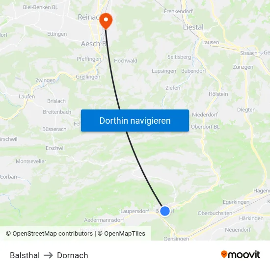Balsthal to Dornach map