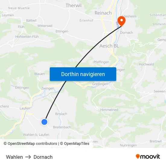Wahlen to Dornach map