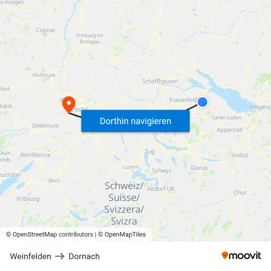 Weinfelden to Dornach map