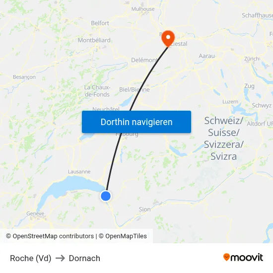 Roche (Vd) to Dornach map