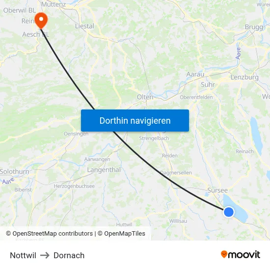 Nottwil to Dornach map