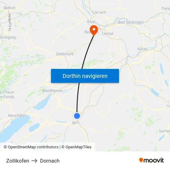 Zollikofen to Dornach map