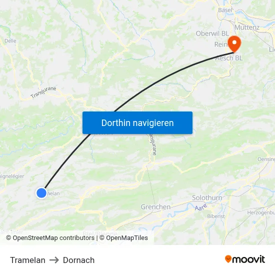 Tramelan to Dornach map