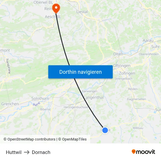 Huttwil to Dornach map