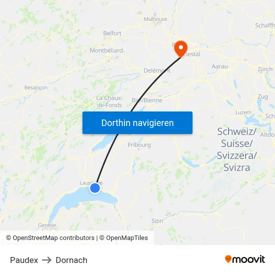 Paudex to Dornach map