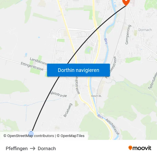 Pfeffingen to Dornach map