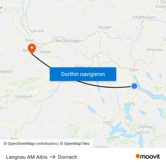 Langnau AM Albis to Dornach map