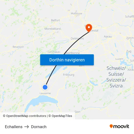 Echallens to Dornach map