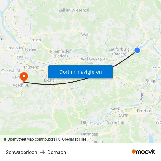 Schwaderloch to Dornach map