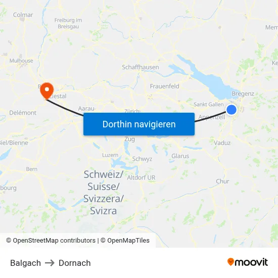 Balgach to Dornach map