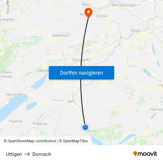 Uttigen to Dornach map