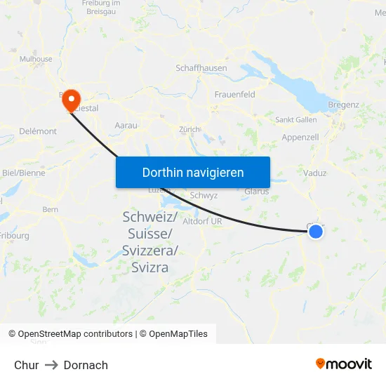 Chur to Dornach map