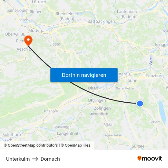 Unterkulm to Dornach map