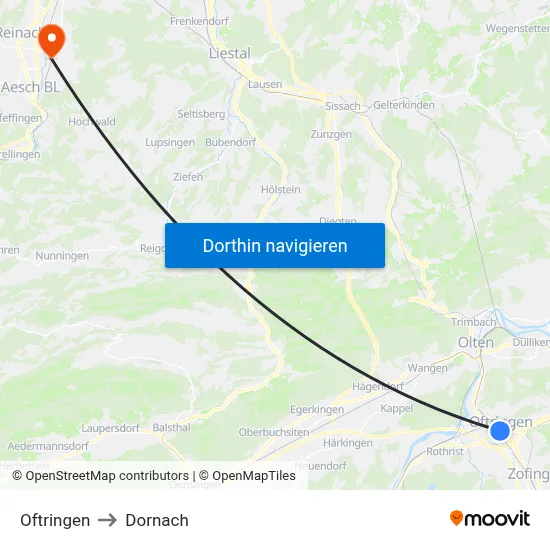 Oftringen to Dornach map