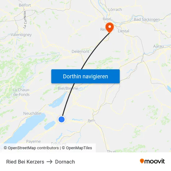 Ried Bei Kerzers to Dornach map