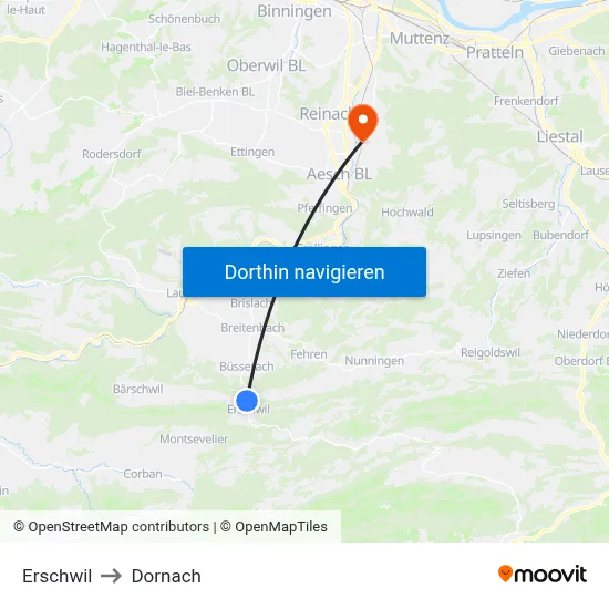 Erschwil to Dornach map