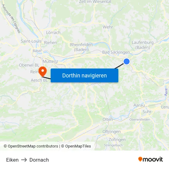 Eiken to Dornach map