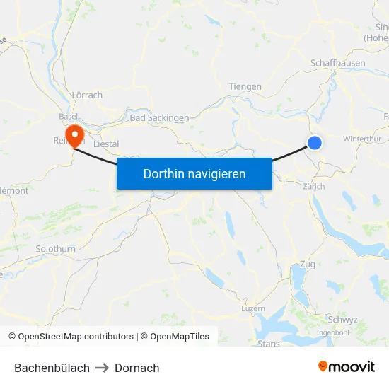 Bachenbülach to Dornach map