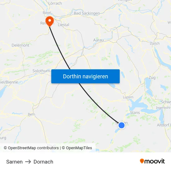 Sarnen to Dornach map