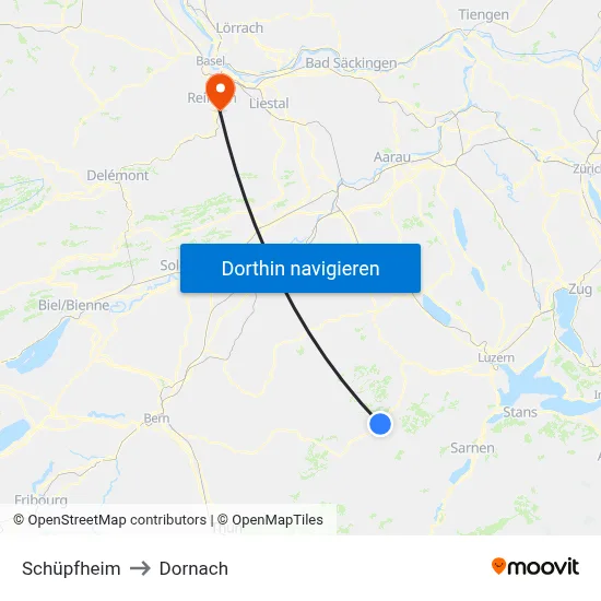 Schüpfheim to Dornach map