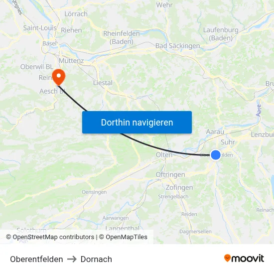 Oberentfelden to Dornach map