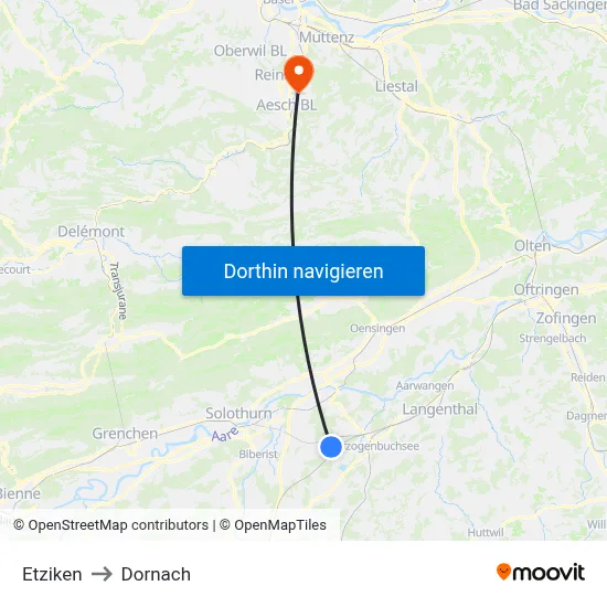 Etziken to Dornach map