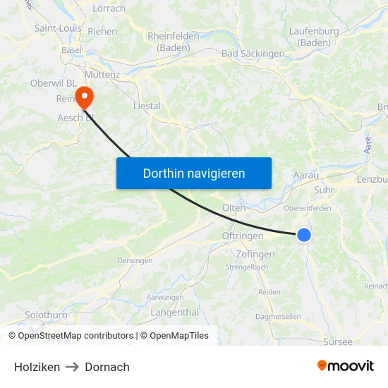 Holziken to Dornach map