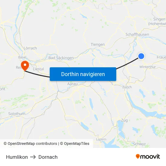 Humlikon to Dornach map