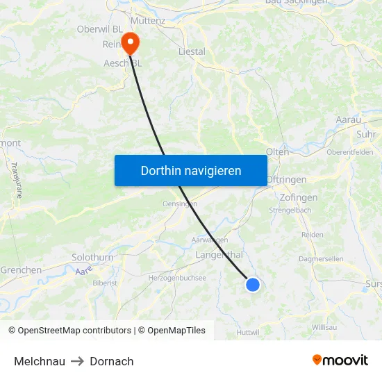 Melchnau to Dornach map