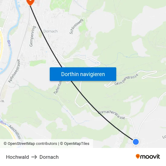 Hochwald to Dornach map