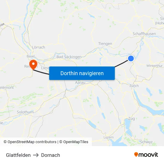 Glattfelden to Dornach map