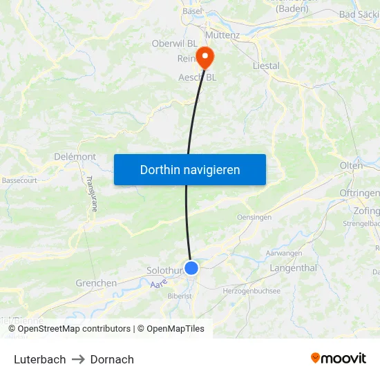 Luterbach to Dornach map
