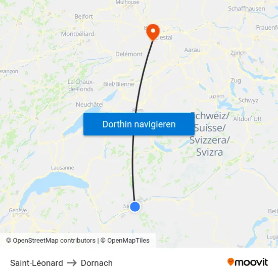 Saint-Léonard to Dornach map