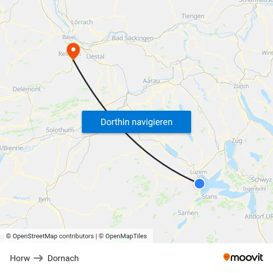 Horw to Dornach map