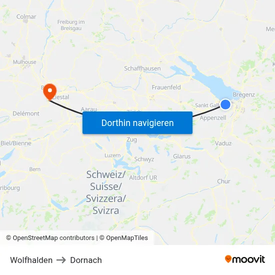Wolfhalden to Dornach map