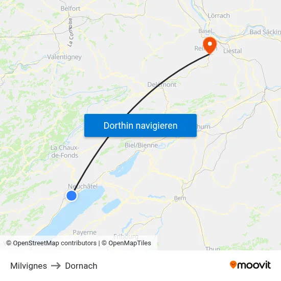 Milvignes to Dornach map