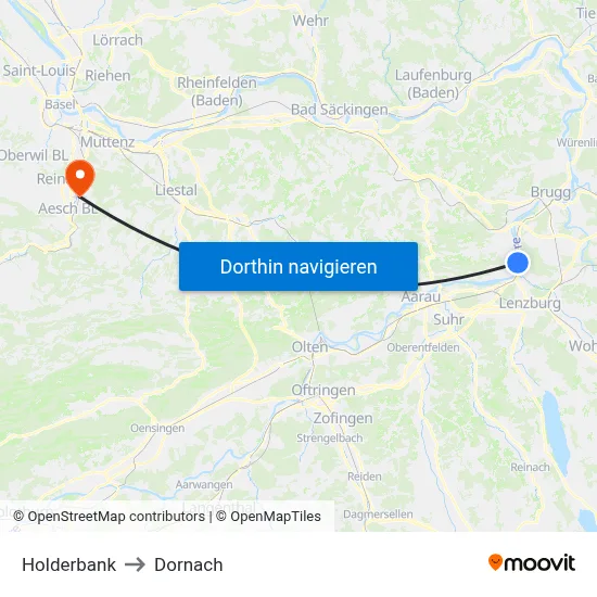 Holderbank to Dornach map