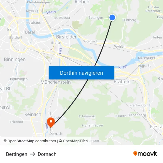 Bettingen to Dornach map