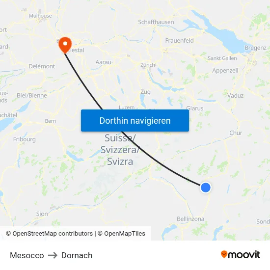 Mesocco to Dornach map