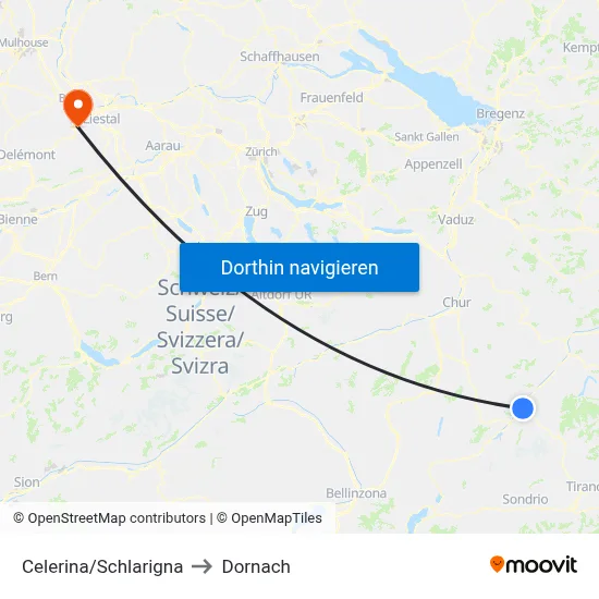 Celerina/Schlarigna to Dornach map
