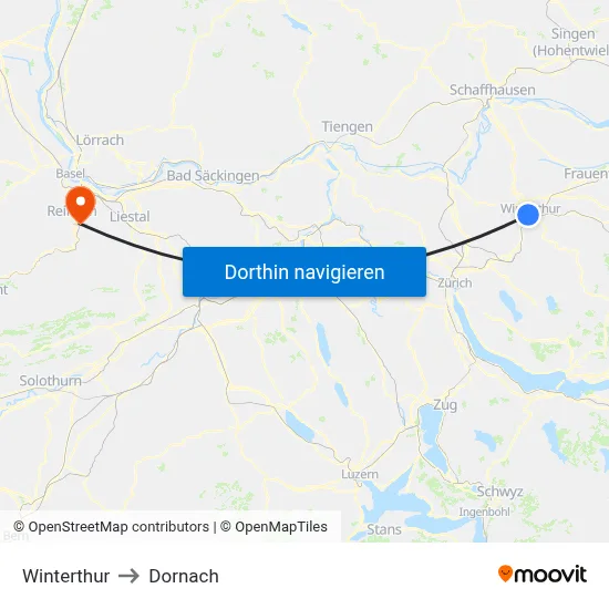 Winterthur to Dornach map