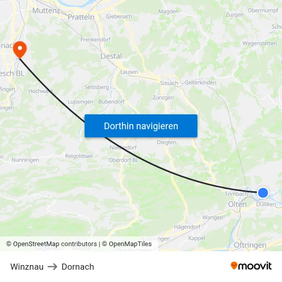 Winznau to Dornach map