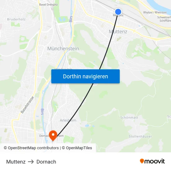 Muttenz to Dornach map
