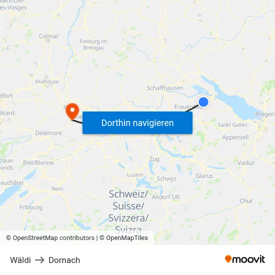 Wäldi to Dornach map