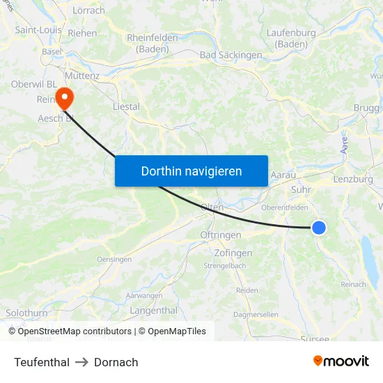 Teufenthal to Dornach map