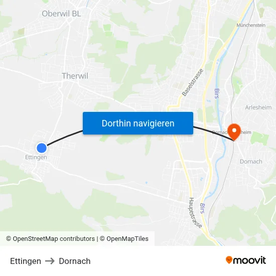 Ettingen to Dornach map