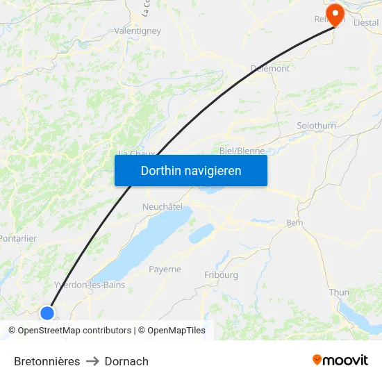 Bretonnières to Dornach map
