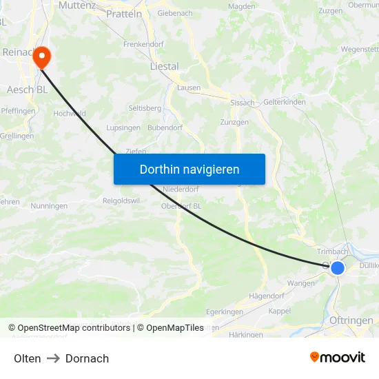Olten to Dornach map