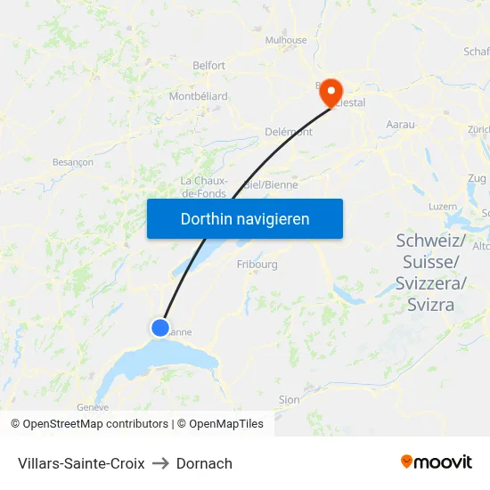 Villars-Sainte-Croix to Dornach map